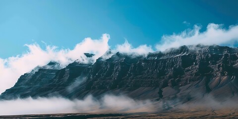 Mountain Landscape with Clouds and Fog