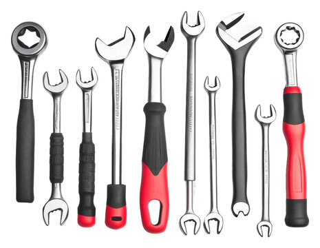 Essential set of hand tools for mechanical work isolated on transparent background - Powered by Adobe