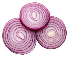 Sliced red onions isolated on transparent background