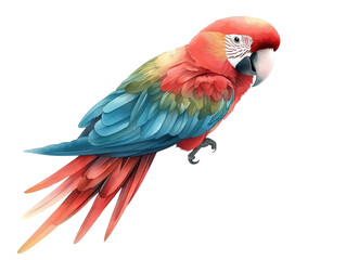 Obraz premium A vibrant parrot with red, blue, and green feathers, showcasing its striking colors. This majestic bird symbolizes tropical beauty and the wonders of the natural world. isolated transparent background