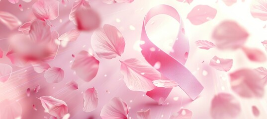 Elegant Breast Cancer Awareness Flyer with Pink Ribbon and Petals - Ideal for Print and Poster Design
