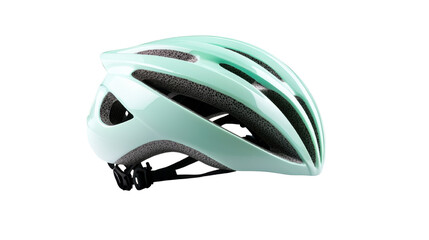 Fototapeta premium A sleek mint-colored cycling helmet with a lightweight, aerodynamic design. Perfect for cyclists seeking comfort, safety, and style during their rides. isolated transparent background