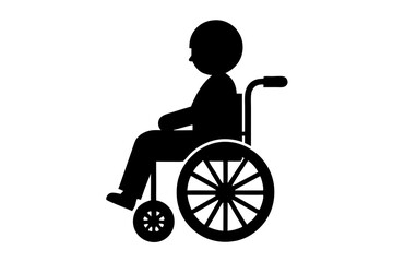 Black silhouette of children wheelchair on white background. vector illustration.