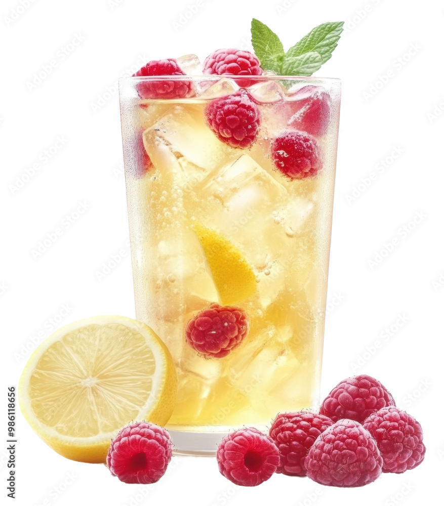Poster refreshing raspberry lemonade with mint garnish isolated on transparent background