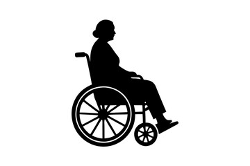 People on a wheelchair Silhouette vector illustration on white background. Vector silhouette.