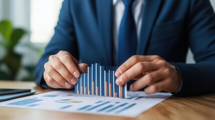 Closeup of hands flipping through a detailed investment portfolio, financial advisor explaining growth strategies, closeup flipping portfolio, investment planning session