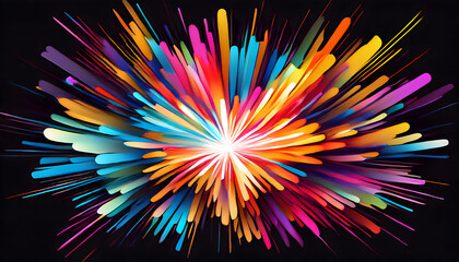 Fototapeta premium Abstract Colorful Explosion with multi colored rays on black background