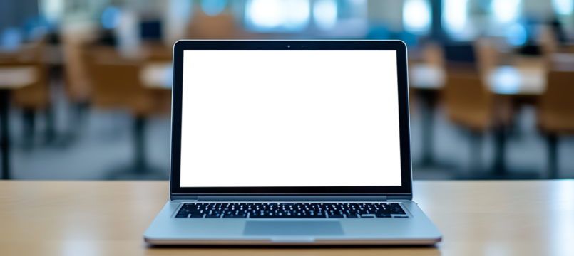 Laptop Mockup on a Minimalist Desk in a Bright Office - Transparent PNG Banner Tailored for Web Developers, Graphic Designers, and Business Professionals - Powered by Adobe