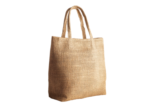 Biodegradable reusable shopping bag, made from natural fibers, environmentally conscious design, on solid white background, single object.,