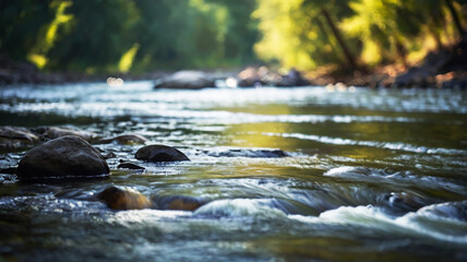 Fototapeta premium Blurred bokeh of a calm, flowing river