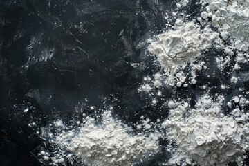 Obraz premium Black background with flour. Copy space top view