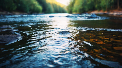Fototapeta premium Blurred bokeh of a calm, flowing river