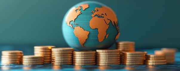Inflation trends and interest rates in the world economy flat design, front view, economic stability theme, 3D render, Complementary color scheme