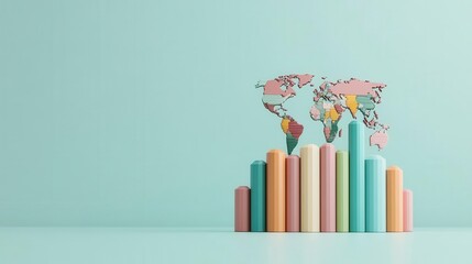 International trade and market dynamics flat design, front view, economic development theme, 3D render, Complementary color scheme