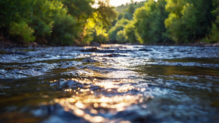 Obraz premium Blurred bokeh of a calm, flowing river