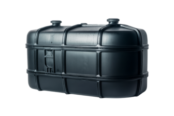 Compact rainwater harvesting system, durable materials, sustainable water management, on solid white background, single object.,