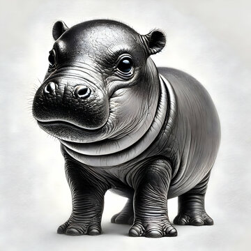 Cute Pygmy Hippo Drawings and Illustrations in Various Styles