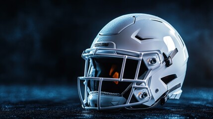 Fototapeta premium White American Football Helmet with Water Drops on a Dark Blue Background.
