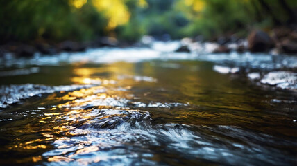 Blurred bokeh of a calm, flowing river