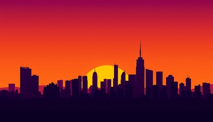 Naklejka premium city skyline at sunset