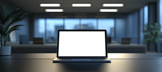 Realistic Laptop Mockup in a Minimalist Office Environment - Transparent PNG Banner Perfect for Professional Branding, Digital Marketing, and Website UI/UX Design