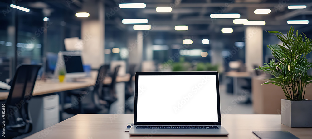 Poster sleek laptop mockup in a stylish office setting - high-resolution transparent png banner for modern 