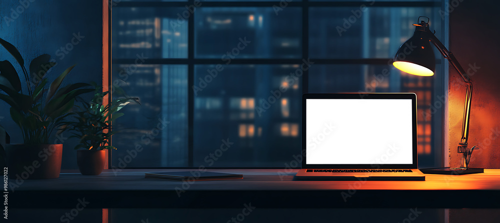 Poster sleek laptop mockup in a stylish office setting - high-resolution transparent png banner for modern 