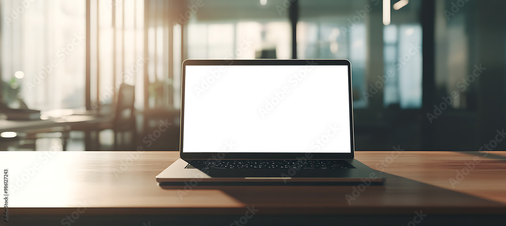 Poster sleek laptop mockup in a stylish office setting - high-resolution transparent png banner for modern 