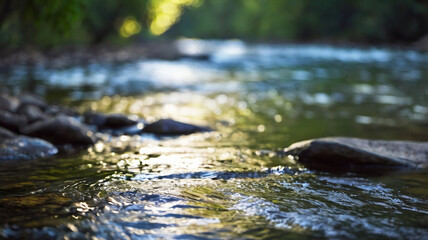 Fototapeta premium Blurred bokeh of a calm, flowing river