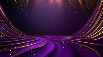 purple elegant stage backdrop with glitter gold light shin on floor, festive and celebration vibes