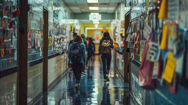 Students Decorating School Hallway for World Teachers' Day Celebration with Posters and Banners - Powered by Adobe
