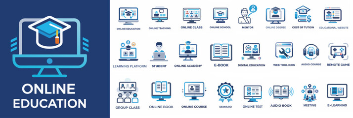 Online Education Website Icons Vector Illustration