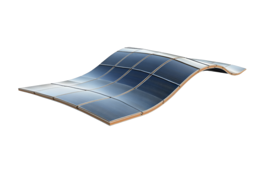 Flexible solar panel, curved and bendable, innovative energy solution, on solid white background, single object.,
