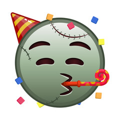 Face with a festive horn and cap Large size of zombie halloween emoji