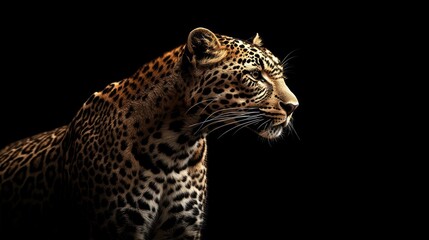 Obraz premium A close-up profile of a leopard against a dark background, showcasing its striking features.