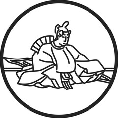 線画円形シンプル百人一首　参議等