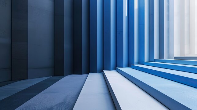 Gradient background from sky blue to cobalt with thick gray overlapping stripes
