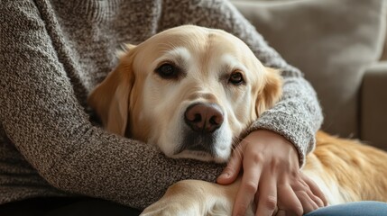 A therapy dog comforting a person with a disability during a therapy session illustrating the emotional support the animal offers in a professional setting Stock Photo with copy space