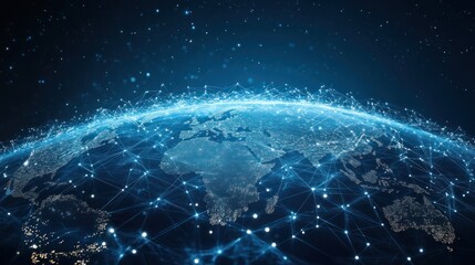 Obraz premium Abstract digital world map with glowing lines representing global network connection.