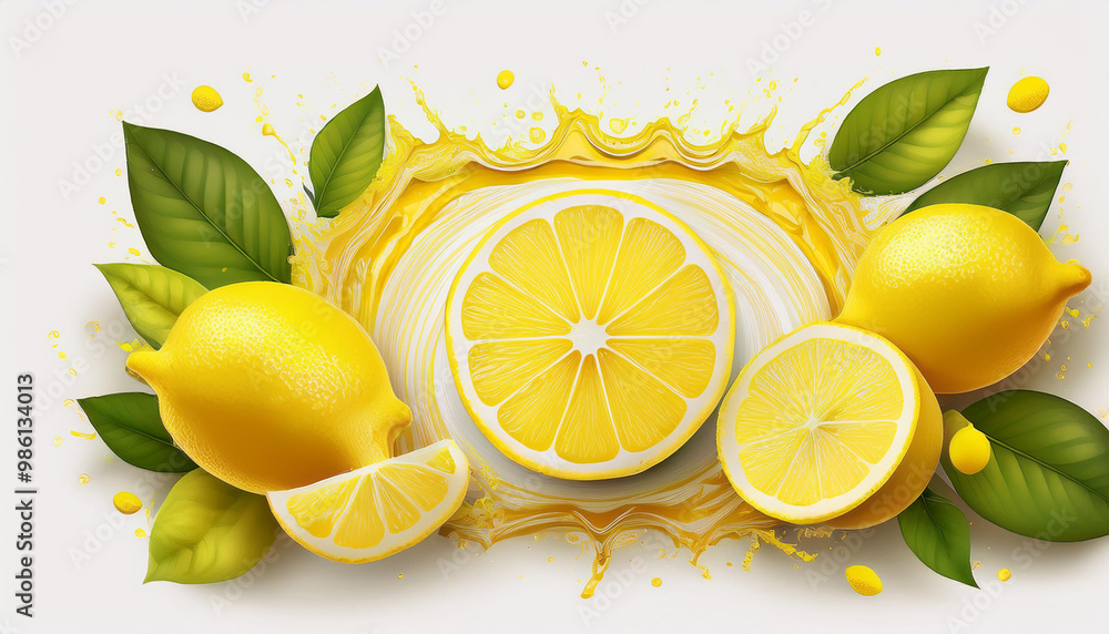 Aufkleber lemon juice splash, lemonade explosion. isolated 3d vector realistic burst of citrusy refreshment. y