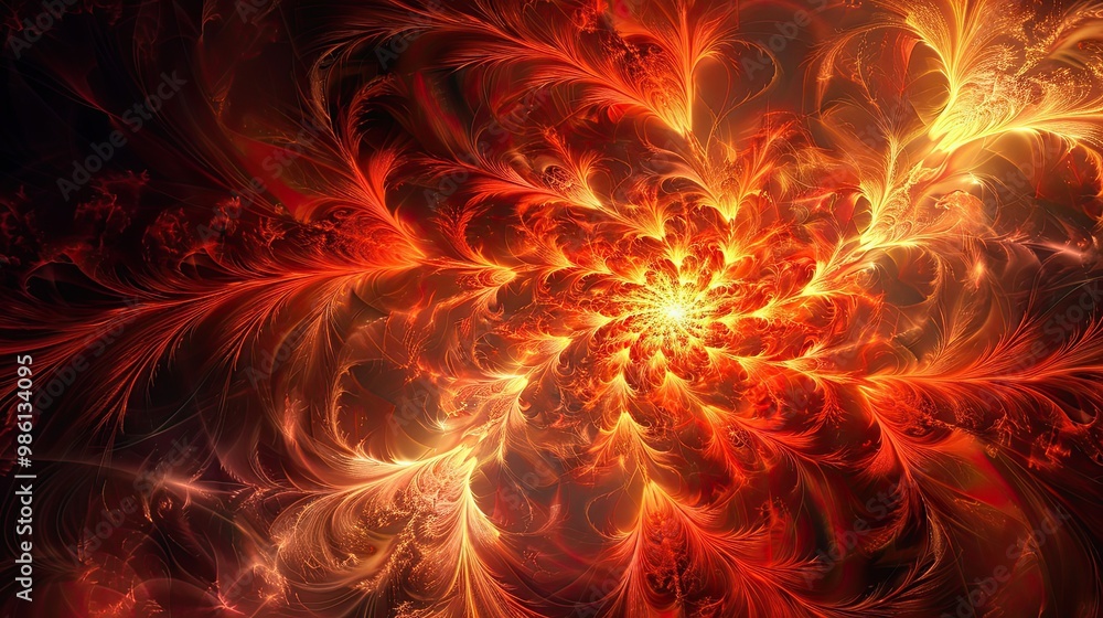 Wall mural fiery fractal core in reds and oranges with high contrast and dynamic patterns