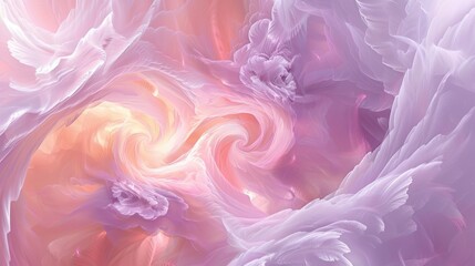 Fractal clouds in pastel lavender and peach swirl gently for a dreamlike look