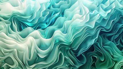 Fototapeta premium Fluid fractal waves in calming aquamarine and green with smooth gradients