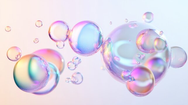 abstract holographic liquid bubbles glossy 3d shapes isolated on white background digital art
