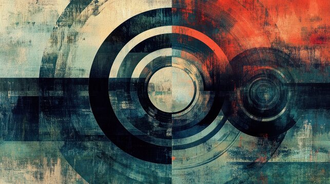 Abstract Geometric Painting Industrial Shapes Dirty Textures Circular Abstraction Constructivist Art Digital Art Generative AI Long Poster Background Wallart