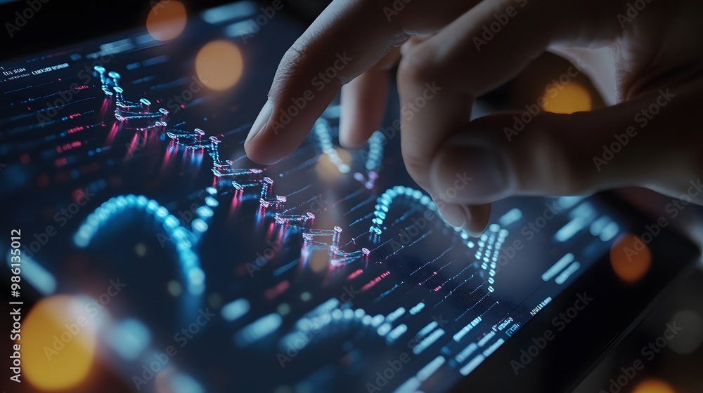 Aufkleber hand interacting with digital data display on tablet