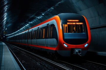 Obraz premium A metro train speeding through an underground tunnel, symbolizing fast and efficient urban transit in large cities Metro train, Urban transit system