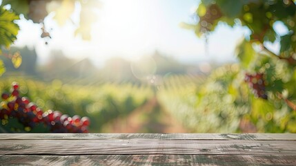 Softened vineyard wine tasting scene with blurred tables under bright sky