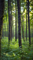 Obraz premium Blurred bokeh of a lush, green forest