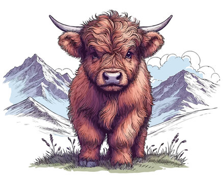 recommend clip art: Highland cow color on a white background